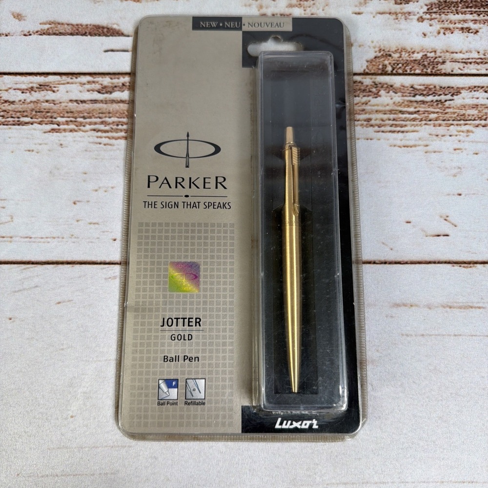 Parker Jotter Gold Ballpoint Pen Blue Ink Medium Point Brand New Sealed Pack